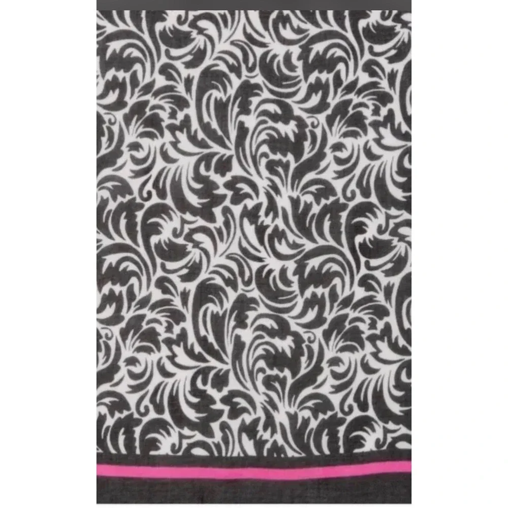 Kate Spade New York Flourish Swirl Oblong Scarf Bandana Black White Pink NWT $98